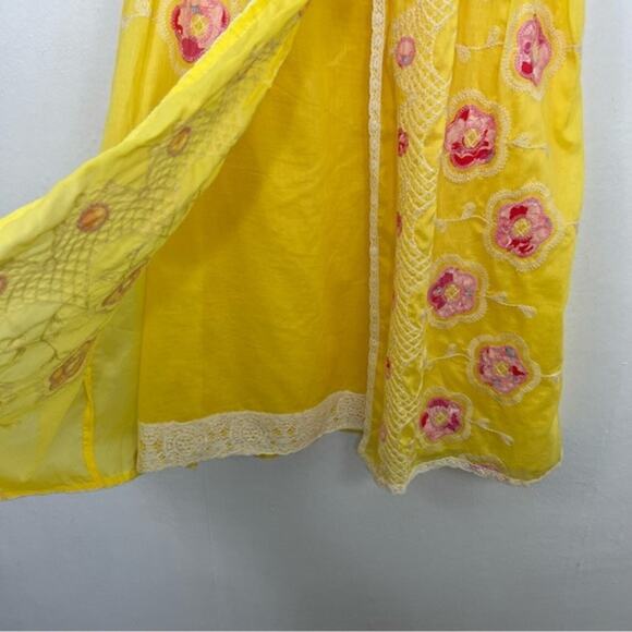 Cynthia Steffe Strapless Embroidered Pink Floral Yellow Lace Strapless Dress - Picture 7 of 16